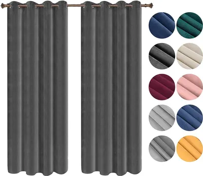 Produktbild von WOLTU Verdunklungsgardine mit Ösen Samtvorhang Thermogardine, 300 g/m² Schwere Verdunkelungsvorhang Dunkelgrau 140x225 cm (2 Stück)