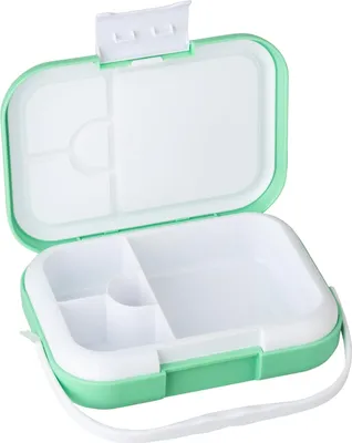 Produktbild von Lunchbox für Kinder, mit 4 Fächern, auslaufsicher, BPA-frei, spülmaschinenfest, grüne Bento-Box mit Dino-Motiv für Vorschule, Grundschule, Ausflüge