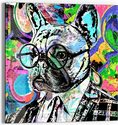 Produktbild von DEQORI Glasbild Echtglas 30x30 cm 'Hund als Anzugträger' Wandbild Bild modern Deko