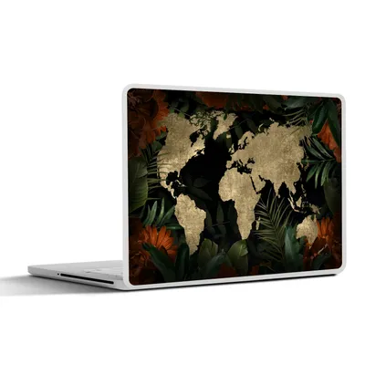 Produktbild von MuchoWow® Laptop Aufkleber Sticker Cover Weltkarte - Vintage - Blätter 31x22.5 cm - Laptop-Deko
