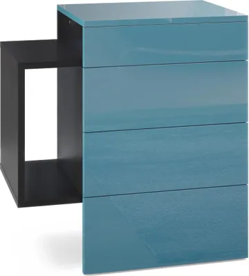 Produktbild von Vladon Nachttisch Queens,  Germany, Nachttischschrank mit 2 Schubladen und 1 seitlichem Fach zur Wandmontage, Schwarz matt/Petrol Hochglanz (60 x 63 x 36 cm)