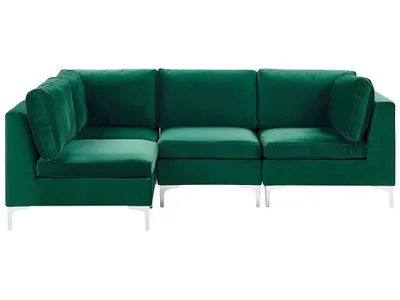 Produktbild von BELIANI Modulares Ecksofa rechtsseitig Grün Polsterbezug aus Samtstoff 4-Sitzer mit Metallgestell Silber Wohnzimmer Salon Möbel