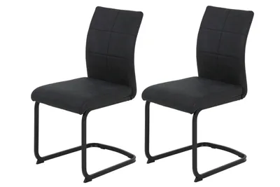 Produktbild von Hela Tische, 2er Set Freischwinger Esszimmerstuhl PIA - Bezug Microfaser Anthrazit - Metallgestell Vierkantrohr pulverbeschichtet - 120kg belastbar