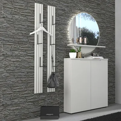 Produktbild von Flur Garderobenpaneel mit 15 cm Breite in Grau, 3 Haken, klappbar - BREDA-36