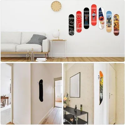 Immagine prodotto di Ganci per skateboard da parete, argento, 3 pezzi, compatti