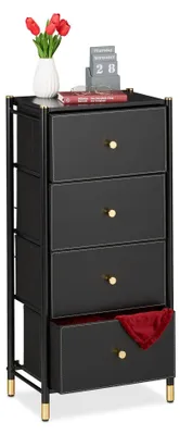 Produktbild von Relaxdays Kommode, HxBxT: 98,5 x 46 x 30 cm, 4 Schubladen, Sideboard Stoff & Stahl, Schubladenschrank, schwarz/gold
