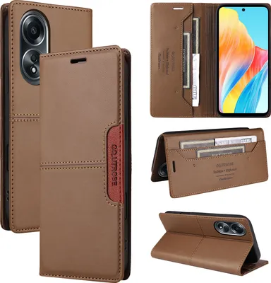 Produktbild von Handyhülle für Oppo A58 4G Hülle, Leder Flip Wallet Kartenfach Stand Schutzhülle Braun