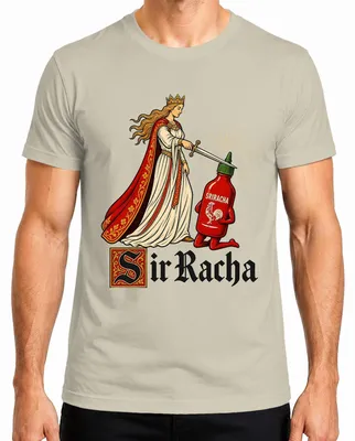 Obrázok produktu pre Pánske tričko "Sir Racha", pikantná omáčka, motív rytiera, stredovek, sarkazmus, prírodná farba, veľkosť L