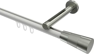 Produktbild von Interdeco Innenlaufstange / Gardinenstange mit Innenlauf Weiß / Edelstahl-Optik, Typ Siteno Tanara (Konus Bicolor), 20 mm Ø 1-läufig, 200 cm