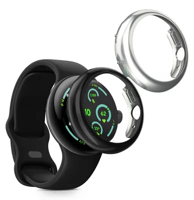 Produktbild von kwmobile 2x Silikon Hülle für Google Pixel Watch 4 41mm Schutzhülle - Fullbody Display Cover Set aus Silikon - Schwarz Silber