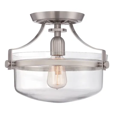 Zdjęcie produktu dla Lampa sufitowa Penn Station szczotkowany nikiel 1xE27x60W szkło wym:26,7x33x33cm IP20 Quoizel