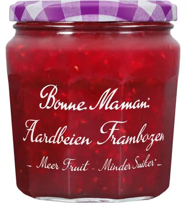 Produktbild von Bonne Maman Erdbeer-Himbeer Konfitüre, 335g, weniger Zucker, vegan, glutenfrei