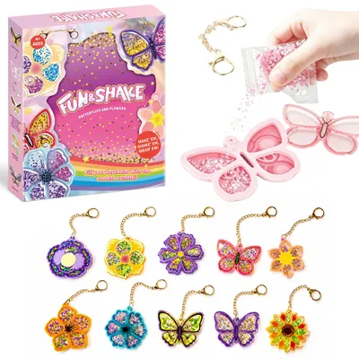 Glitter-Bastelset für Kinder – 10-teilig, Schmetterling & Blumen