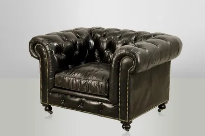 Produktbild von Casa Padrino Chesterfield Luxus Echtleder Sessel im Vintage Design, Farbe Ebony, Breite 123 cm