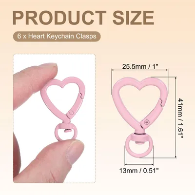 Produktbild von Herzf?rmige Drehverschlš¹sse, 6 Stš¹ck Zinklegierung Feder-Schnappschlš¹sselanh?nger Clip H?ngende Schnapphaken fš¹r DIY-Handwerk Schlš¹sselanh?nger Tasche Geldb?rse, Hellrosa