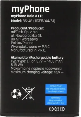 Zdjęcie produktu dla myPhone Halo 3 LTE Akku BS-48, Oryginalny Li-Ion, 1400mAh, Neu
