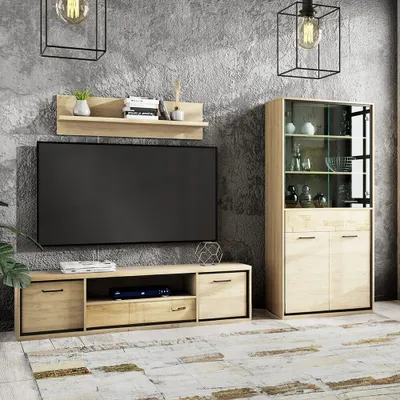 Produktbild von Wohnwand 3-teilig modern in Eiche MEGARA-161