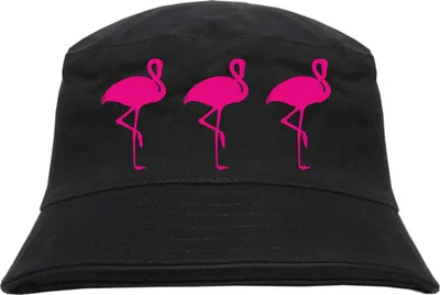 Produktbild von 3 Flamingos Fischerhut - bedruckt - Bucket Hat Anglerhut Hut L/XL Schwarz