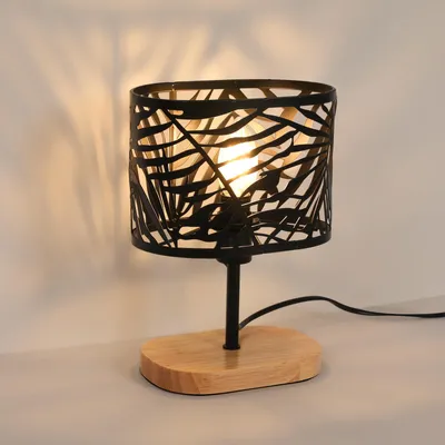 Tischlampe aus Holz, E14, schwarz, 40 W, 26,5 cm hoch