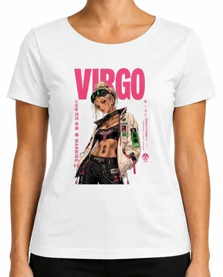 Obrázok produktu pre Tričko s motívom znamenia zverokruhu Panna, v štýle cyberpunk, anime, pre dievčatá, v japonskom štýle, s odkazom na obdobie Y2K, manga, pre fanúšičky, biela farba, veľkosť S