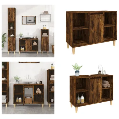 Produktbild von vidaXL Waschbeckenunterschrank Räuchereiche 80x33x60 cm Holzwerkstoff - Waschbeckenunterschrank - Waschbeckenunterschränke - Badezimmerschrank - Waschtischunterschrank