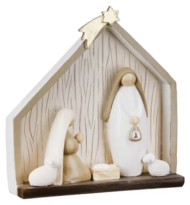 Krippen-Set mit 5 Figuren, Kunststoff, weiß, 16,5 x 18,5 cm, modern