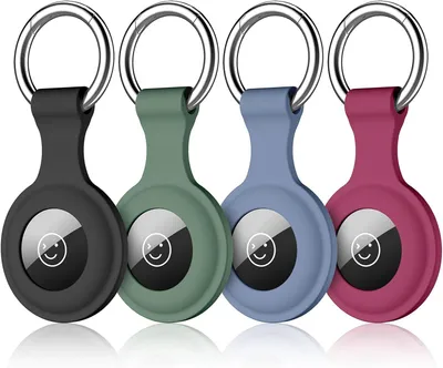 Produktbild von Dirrelo 4 Stück Hülle Kompatibel mit Apple Airtag Schlüsselanhänger - Apple Airtag 2 Generation Hülle, Silikon Airtag Hülle Ultra Leicht Waschbar Kratzfest Airtag Anhänger für Apple AirTags Tracker,D