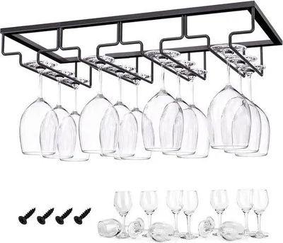 Image de Porte-bouteilles en pierre noir pouvant accueillir 4 verres - idéal pour la famille, les restaurants, les hôtels et les bars - 40 x 225 cm