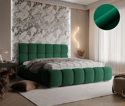 Produktbild von Modernes Polsterbett LIZBONA farbe grün ,Magic Velvet 2225, Schlaffläche 200 cm x 200 cm ,Bett mit gepolstertem Kopfteil, Design-Bett mit Bettkasten