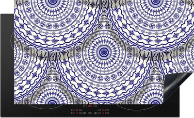 Produktbild von KitchenYeah© Herdabdeckplatte Design - Delfter Blau - Muster , 91x52cm, Küche Deko, Glaskeramikkochfeld Herdabdeckung, Abdeckplatte fùr Kochfeld