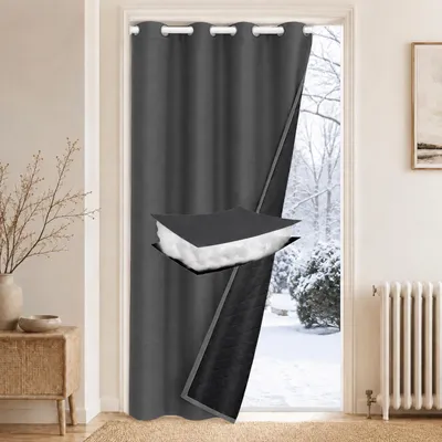Produktbild von Türvorhang Dicke Wärmeisolierend Thermo Vorhang Kälteschutz Blickdicht Wetterfest Gardinen mit Ösen, Grau, B132xH203cm