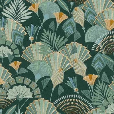 Produktbild von Vliestapete 635690 Tapete Botanical Dschungel 53 x 1005 cm Rasch Selection Grün Braun Blau