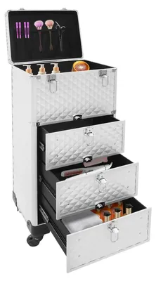 Image de Trousse de maquillage / Trousse de cosmétiques - Rangement pour cosmétiques - MatériauPolyuréthane- 3 tiroirs - Portable - Pour coiffeurs et voyages