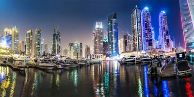 Produktbild von Tulup® Glas-Bild - 100x50 -Wandkunst - Wandbild hinter gehärtetem Sicherheitsglas  - Sehenswürdigkeiten & Architektur - Dubai bei Nacht - Mehrfarbig