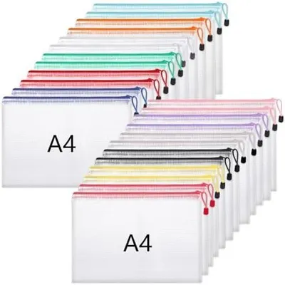 Produktbild von 24 Stück Dokumententasche A4, Reißverschlusstasche Wasserdichte Dokumentenmappe mit Reißverschluss Dokumententaschen für Datei Prüfungsunterlagen Bücher Quittungen (12 Farben)