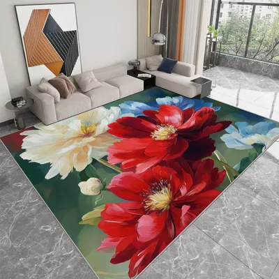 Image de Tapis avec des motifs floraux aquarelle, idéal pour le salon et la chambre