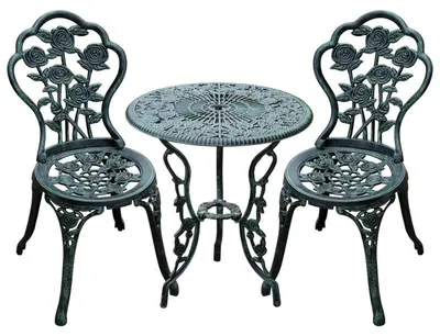 Image de Ensemble bistrot pour 2 personnes – Table de jardin avec 2 chaises | Couleur : Vert antique