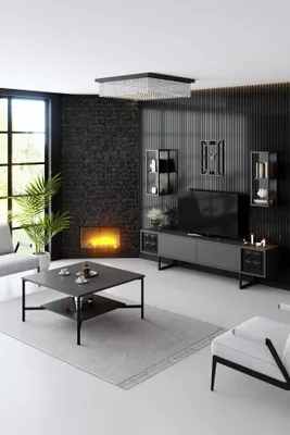 Produktbild von Skye Decor, Black Line Set - Anthracite, Black, Wohnzimmer, Wohnzimmermöbel-Set, Anthrazit, 180 x 48 x 30 cm