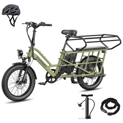 Produktbild von Familien-Pedelec mit Kindersitz für 2 Kinder – Longtail E-Bike mit 200 kg Traglast & 140 km Reichweite, Militärgrün