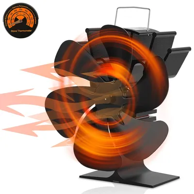 Produktbild von Vigevee Kaminventilator 6 Flügel, Kaminofen Ventilator wärmebetriebener Ofenventilator ohne Strom, mit Ofenthermometer für Holzofen und Kaminofen
