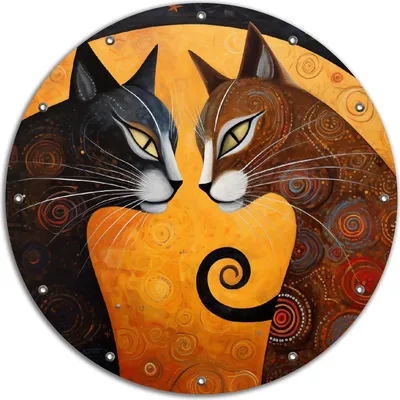 Produktbild von Wallario rundes Outdoor-Poster für Garten oder Balkon, Motiv Katzen im Mondlicht, 90 cm Durchmesser