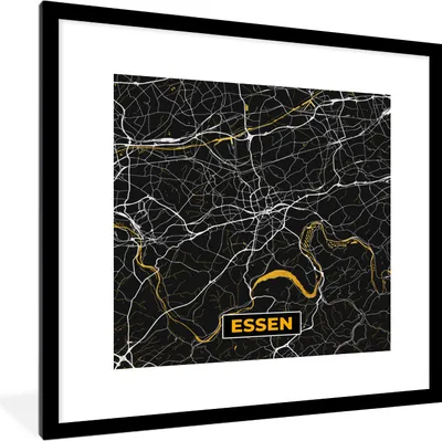 Produktbild von MuchoWow® Gerahmtes Poster Essen - Gold - Stadtplan - Karte - Deutschland 40x40 cm - Poster mit Schwarzem Bilderrahmen Wandposter Rahmen Foto Bilder - Poster - Plakat im Rahmen