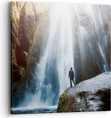 Produktbild von Bild auf Leinwand - Leinwandbild - Berg Wasserfall - 40x40cm - Wand Bild - Wanddeko - Wandbilder - Leinwanddruck - Bilder - Kunstdruck - Wanddekoration - Leinwand bilder - Wandkunst - AC40x40-4093