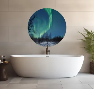 Produktbild von Wallario wasserfestes Poster selbstklebend 90 x 90 cm, Polarlicht in Schweden, Badezimmerposter Spritzschutz mit Hochglanzoberfläche in Glasoptik