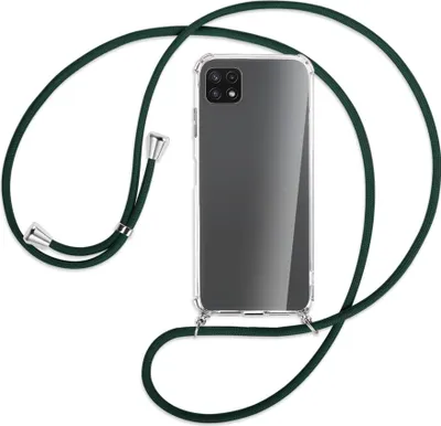 Produktbild von Handykette Backcover-Schutzhülle mit Band (Metall silberfarben) für Samsung Galaxy A22 5G (A226) - dunkelgrün