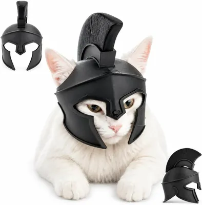 Produktbild von Katzen Kostüm im Spartaner Design, Haustier Helm für Katzen & kleine Hunde, lustige Verkleidung für Fotoshooting, Halloween, Party und Cosplay