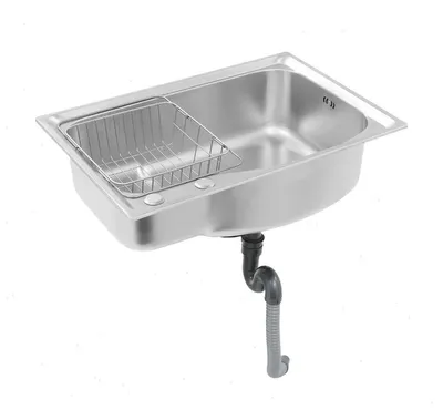 Immagine prodotto di Lavello da cucina - Vasca singola - Acciaio inossidabile - Da appoggio - 65×44×20 cm - Rettangolare - Senza rubinetteria - Due fori - Argento