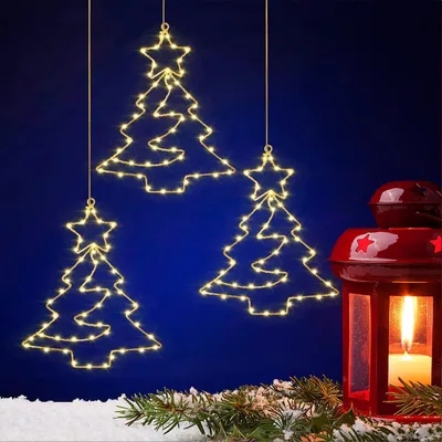 Imagen del producto de 3 luces LED para ventana con ventosas, para colgar, guirnalda de luces para interior y exterior, decoración para ventanas, funciona con pilas, con temporizador, IP44, iluminación navideña en color blanco cálido