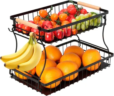 Produktbild von Obstkorb 2 Stöckig Obstschale Abnehmbar Obst Halter Ein Etage/Zwei Etagen Küche Ablagekorb Gemüsegestell Obst Gemüse Brot Snacks Korb