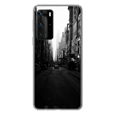 Produktbild von MuchoWow® Handyhülle Schutzhülle Hülle für Huawei P40 Pro Autofahrt durch eine ruhige Straße in New York in schwarz-weiß Silikon Softcase Handy Hülle - Schutz